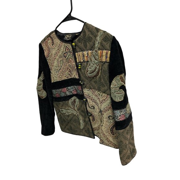 Julia Kim Womens Patchwork Quilted Jacket Bead Accents Button Closure Sz PP - Picture 3 of 9